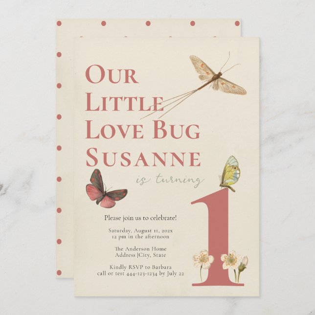 Convite para a Primeira Menina Inseto de Amor (Frente/Verso)