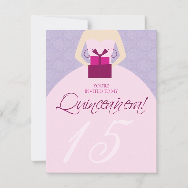 Convite para a Quinceanera de Bola Rico (roxo) (Frente)