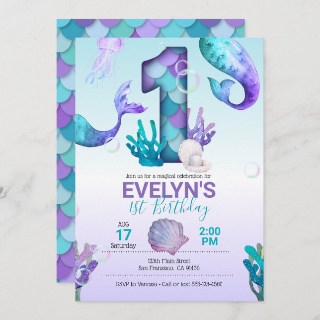 Convite para a Sereia c/ Cauda da Sereia (Frente/Verso)