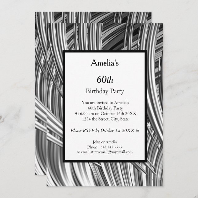 Convite para Abstrato de branco preto-festa de ani (Frente/Verso)