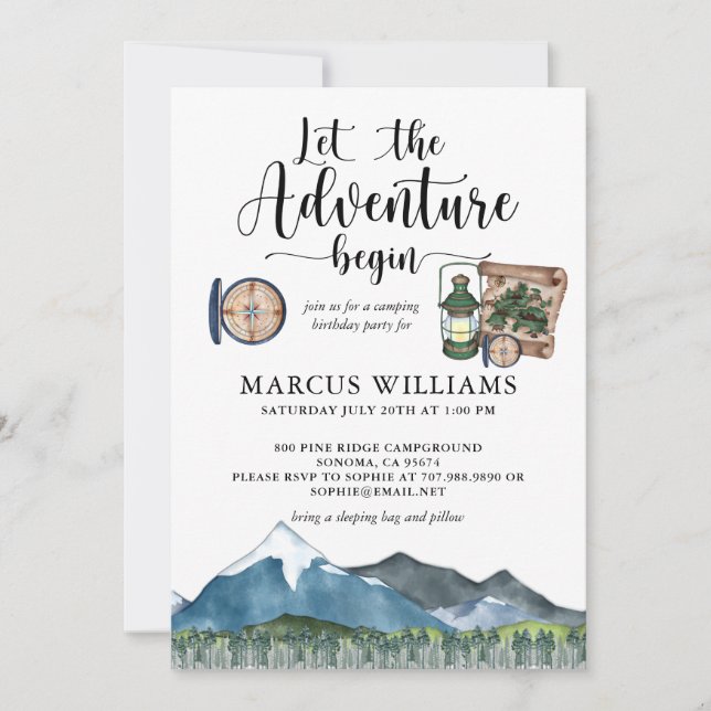 Convite para acampar Festa de aniversário de Woodl (Frente)