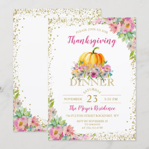 Convite para Ação de Graças de Pumpkin Floral d