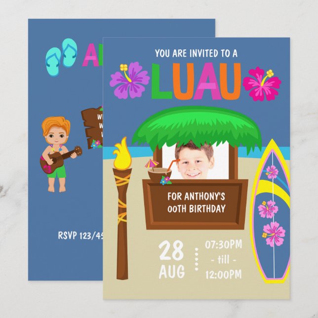 Convite para adicionar foto de festa infantil hava (Frente/Verso)