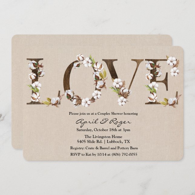 Convite para alfabeto de algodão do Chá casal (Frente/Verso)