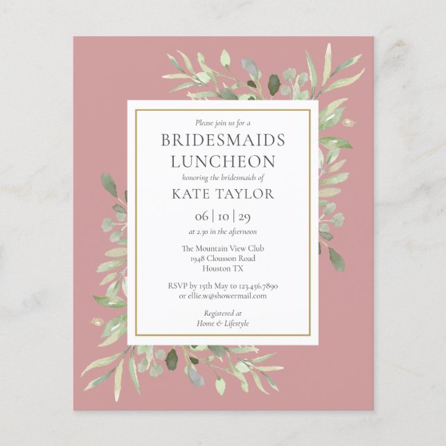 Convite para almoço de damas de honra rosa com veg (Frente)