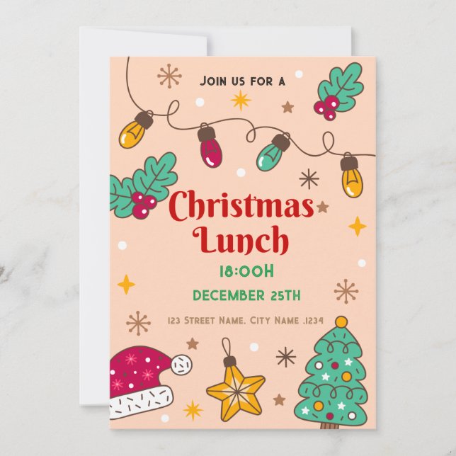 Convite para almoço de Natal com Watercolor Holly (Frente)