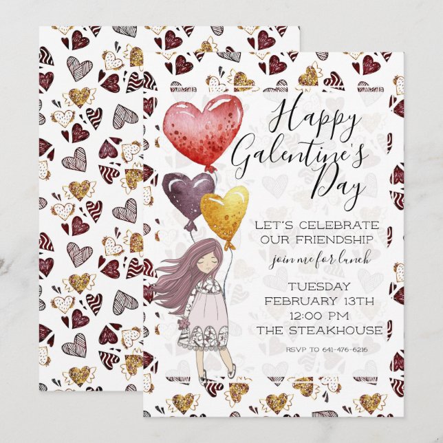 Convite para Almoço do Dia de Galentine's (Frente/Verso)