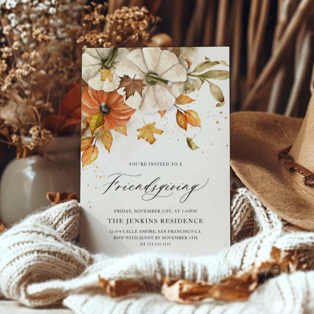 Convite para Amizade Elegante (Elegant Friendsgiving Dinner Invitation)