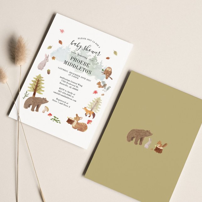 Convite para animais de floresta Chá de fraldas de (Woodland Animals Rustic Baby Shower Invitation)