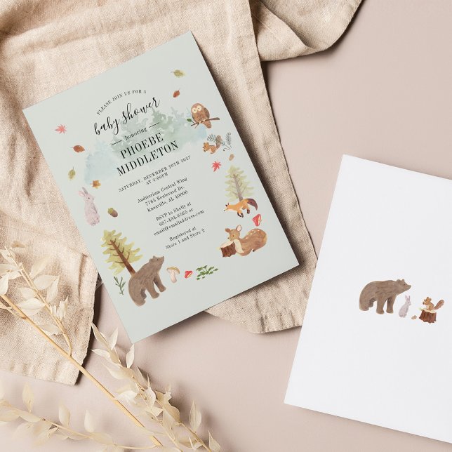 Convite para animais de floresta Chá de fraldas mo (Woodland Animals Cute Rustic Baby Shower Invitation)