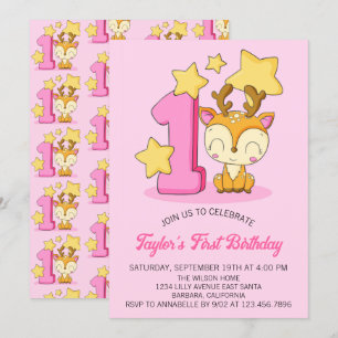 Convite para Aniversário de 1 ano do Bebê Veado Fo