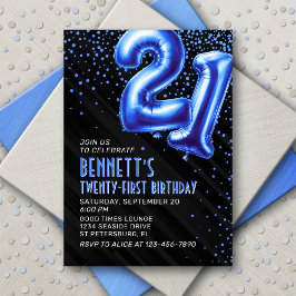 Convite para aniversário de 21 anos Azul de Mens