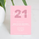Convite para aniversário de 21 anos cor-de-rosa mo<br><div class="desc">Convite para aniversário de 21 anos cor-de-rosa feminino moderno Design de modelo de convite de aniversário de 21 anos minimalista com uma caligrafia elegante com letra de escrita manuscrita.</div>