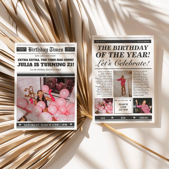 Convite para aniversário de 21 anos de Convite par (Birthday Newspaper Invitation)