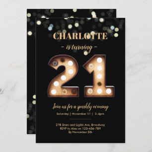 Convite para aniversário de 21 anos de luzes brilh