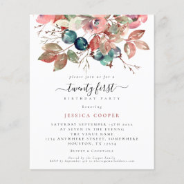 Convite para aniversário de 21 anos Floral Cor de 