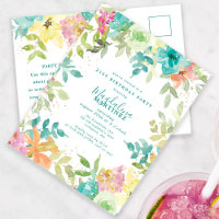 Convite para aniversário de 21 anos Floral de Aqua