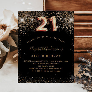 convite para aniversário de 21 anos preto de ouro