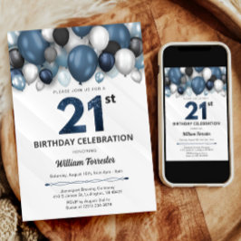 Convite para aniversário de 21 anos preto e branco