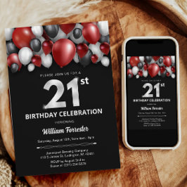 Convite para aniversário de 21 anos preto Red Silv