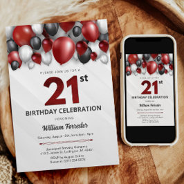 Convite para aniversário de 21 anos preto Red Silv