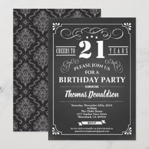Convite para aniversário de 21 anos. Vintagem do