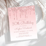Convite para aniversário de 30 anos cor-de-rosa co<br><div class="desc">Este convite de aniversário de 30 anos de tendência apresenta uma borda de gotejamento brilhante faux rosa cintilante e fundo cor-de-rosa ombre. As palavras "aniversário de 30 anos" e o nome do convidado de honra aparecem no script de escrita manual, cor-de-rosa, com o resto do texto personalizável na fonte sans...</div>