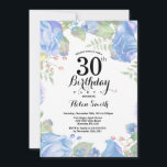 Convite para aniversário de 30 anos de Azul Botâni<br><div class="desc">Convite para aniversário de 30 anos Floral Azul Botânico Convite à Mulher para o Aniversário de Peões Rosa Floral Flor Floral de Aquarela. Rosa Rosa Rosa Elegante e Flores de Pêonias. Aniversário Adulto. Fundo Branco. Preto & Branco. 13 15 16º 18º 20 21rua 30 40º 50º 60º 80 de 70...</div>