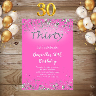 Convite para aniversário de 30 anos de brilho rosa