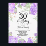 Convite Para aniversário de 30 anos De Folha De Ro<br><div class="desc">Convite Para aniversário de 30 anos De Roxo Botânico. Convite de Aniversário para Mulheres de Rosa Floral Flor Floral de Água. Rosa Rosa Rosa Elegante e Flores de Pequim. Aniversário Adulto. Fundo Branco.Preto & Branco. 13 15 16º 18º 20 21 rua 30 40º 50º 80 de 60º 70 de 100º,...</div>