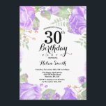Convite Para aniversário de 30 anos De Folha De Ro<br><div class="desc">Convite Para aniversário de 30 anos De Roxo Botânico. Convite de Aniversário para Mulheres de Rosa Floral Flor Floral de Água. Rosa Rosa Rosa Elegante e Flores de Pequim. Aniversário Adulto. Fundo Branco.Preto & Branco. 13 15 16º 18º 20 21 rua 30 40º 50º 80 de 60º 70 de 100º,...</div>