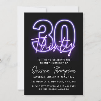 Convite para aniversário de 30 anos de Neon Roxo