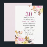 Convite para aniversário de 30 anos de Script Flor<br><div class="desc">Aniversário de 30 anos de Script Floral Cor-de-Rosa Suave Convite Pintura Belamente Mão-d-água Buquê Floral design floral,  floral rústico Ver nosso conjunto correspondente acima do Design de cortesia de: https://www.etsy.com/shop/SmallHouseBigPony</div>