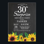 Convite para aniversário de 30 anos de Surpresa de<br><div class="desc">Convite para aniversário de 30 anos de Surpresa de Girassol. Flores Florais e Fundo Chalkboard. Retro de Vintagem do País. Mulheres Aniversário. 15 de 12 de 16º 20 de 18º de 13 21rua 30 de 40º de 50º de 60º de 70 90 de 100º de qualquer idade. Digital Imprimível. Para...</div>