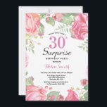 Convite Para aniversário de 30 anos De Surpresa De<br><div class="desc">Convite Para aniversário de 30 anos De Surpresa De Placa Botânica. Convite de Aniversário para Mulheres de Rosa Floral Flor Floral de Água. Rosa Rosa Rosa Elegante e Flores de Pequim. Aniversário Adulto. Fundo Branco.Preto & Branco. 13 15 16º 18º 20 21 rua 30 40º 50º 80 de 60º 70...</div>
