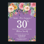Convite para aniversário de 30 anos de Surpresa Fl<br><div class="desc">aniversário de 30 anos de Surpresa Floral Roxa Convite para Mulheres. Flor Floral de Água. Fundo de Violet Lavanda Lilac Roxo. Rosa, Amarelo, Laranja, Flor Roxo. Aniversário Adulto. 13 15 16º 18º 20 21 rua 30 40º 50º 80 de 60º 70 de 100º, qualquer idade. Para mais personalização, clique no...</div>
