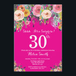 Convite para aniversário de 30 anos de Surpresa Fl<br><div class="desc">aniversário de 30 anos de Surpresa Floral a Quente, Rosa, Convite para Mulheres. Flor Floral de Água. Fundo Rosa Quente. Rosa, Amarelo, Laranja, Flor Roxo. Aniversário Adulto. 13 15 16º 18º 20 21 rua 30 40º 50º 80 de 60º 70 de 100º, qualquer idade. Para mais personalização, clique no botão...</div>