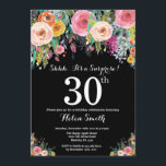 Convite para aniversário de 30 anos de Surpresa Fl<br><div class="desc">Convite para aniversário de 30 anos de Surpresa Floral para Mulheres. Flor Floral de Água. Fundo Preto. Rosa, Amarelo, Laranja, Flor Roxo. Aniversário Adulto. 13 15 16º 18º 20 21 rua 30 40º 50º 80 de 60º 70 de 100º, qualquer idade. Para mais personalização, clique no botão "Personalizar" e use...</div>