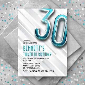 Convite para aniversário de 30 anos de Teal para A