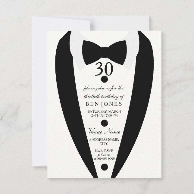 Convite para aniversário de 30 anos do Tuxedo Mens (Frente)