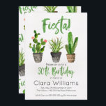 Convite para aniversário de 30 anos Fiesta<br><div class="desc">Convite para aniversário de 30 anos Fiesta com três cactos em um fundo de imagem em papel d'água digitalizado em branco. Eu usei um texto falso de aquarela para o título e a idade que não pode ser alterada. Eu adicionei alguns trabalhos de linha no topo e em volta do...</div>