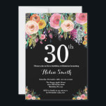 Convite para aniversário de 30 anos Floral<br><div class="desc">Convite para aniversário de 30 anos Floral para Mulheres. Flor Floral de Aquarela. Fundo do quadro negro. Rosa,  Amarelo,  Laranja,  Flor Roxo. Aniversário Adulto. Para mais personalização,  clique no botão "Personalizar" e use nossa ferramenta de design para modificar este modelo.</div>