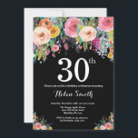 Convite para aniversário de 30 anos Floral<br><div class="desc">Convite para aniversário de 30 anos Floral para Mulheres. Flor Floral de Aquarela. Fundo do quadro negro. Rosa,  Amarelo,  Laranja,  Flor Roxo. Aniversário Adulto. Para mais personalização,  clique no botão "Personalizar" e use nossa ferramenta de design para modificar este modelo.</div>