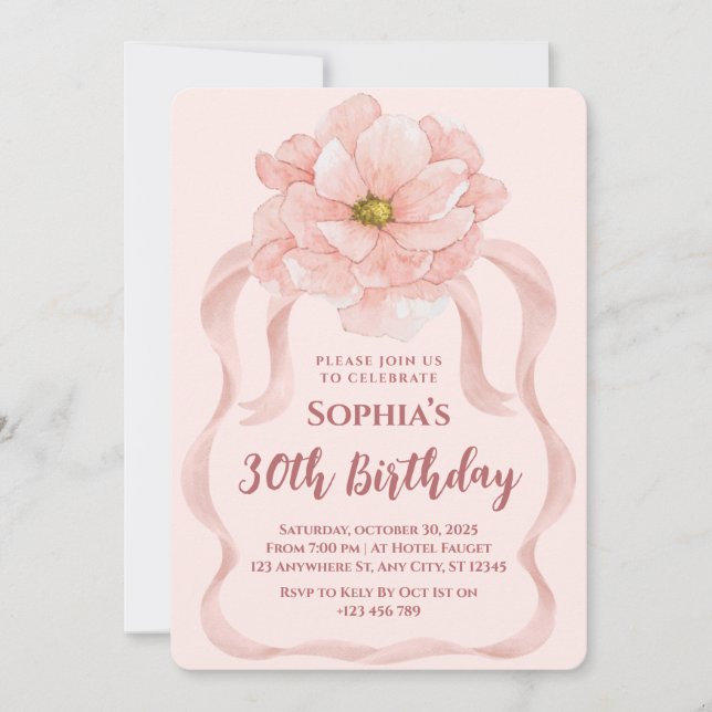 Convite para aniversário de 30 anos Floral (Frente)
