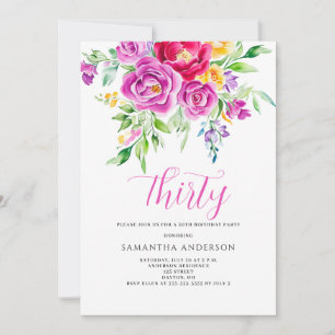 Convite para aniversário de 30 anos Floral Cor-de-