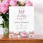 Convite para aniversário de 30 anos Floral Cor-de-<br><div class="desc">Celebre em estilo com um convite para aniversário de 30 anos de caligrafia floral de jardim, perfeito para um evento de marco. Com designs florais vibrantes e caligrafia elegante, este convite dá um tom caprichoso mas sofisticado para a sua celebração. O tema do jardim exuberante combina beleza natural com uma...</div>