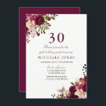 Convite para aniversário de 30 anos Floral Elegant<br><div class="desc">Elegante Burgundy Floral aniversário de 30 anos de Convite Coleção em Niche e Nest store.</div>
