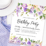 Convite para aniversário de 30 anos Floral Roxo de<br><div class="desc">Honra uma mulher especial com este convite de aniversário elegante e feminino. Os detalhes da comemoração de aniversário estão cercados por cima e por baixo, bordas florais roxas. Os elementos florais estão aninhados em folhas verdes profundas. Enquanto é um design tradicional, a folhagem botânica aberta e arejada e o texto...</div>