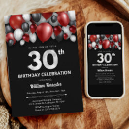 Convite para aniversário de 30 anos preto Red Silv