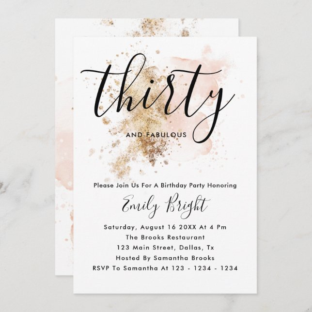 Convite Para aniversário de 30 anos Rosa E Dourada (Frente/Verso)